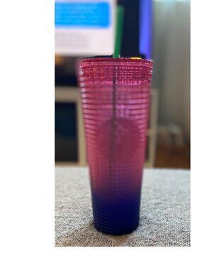 Starbucks 2022 Watermelon Pink Purple Gradient Ombre Grid 24oz Venti Tumbler Cup